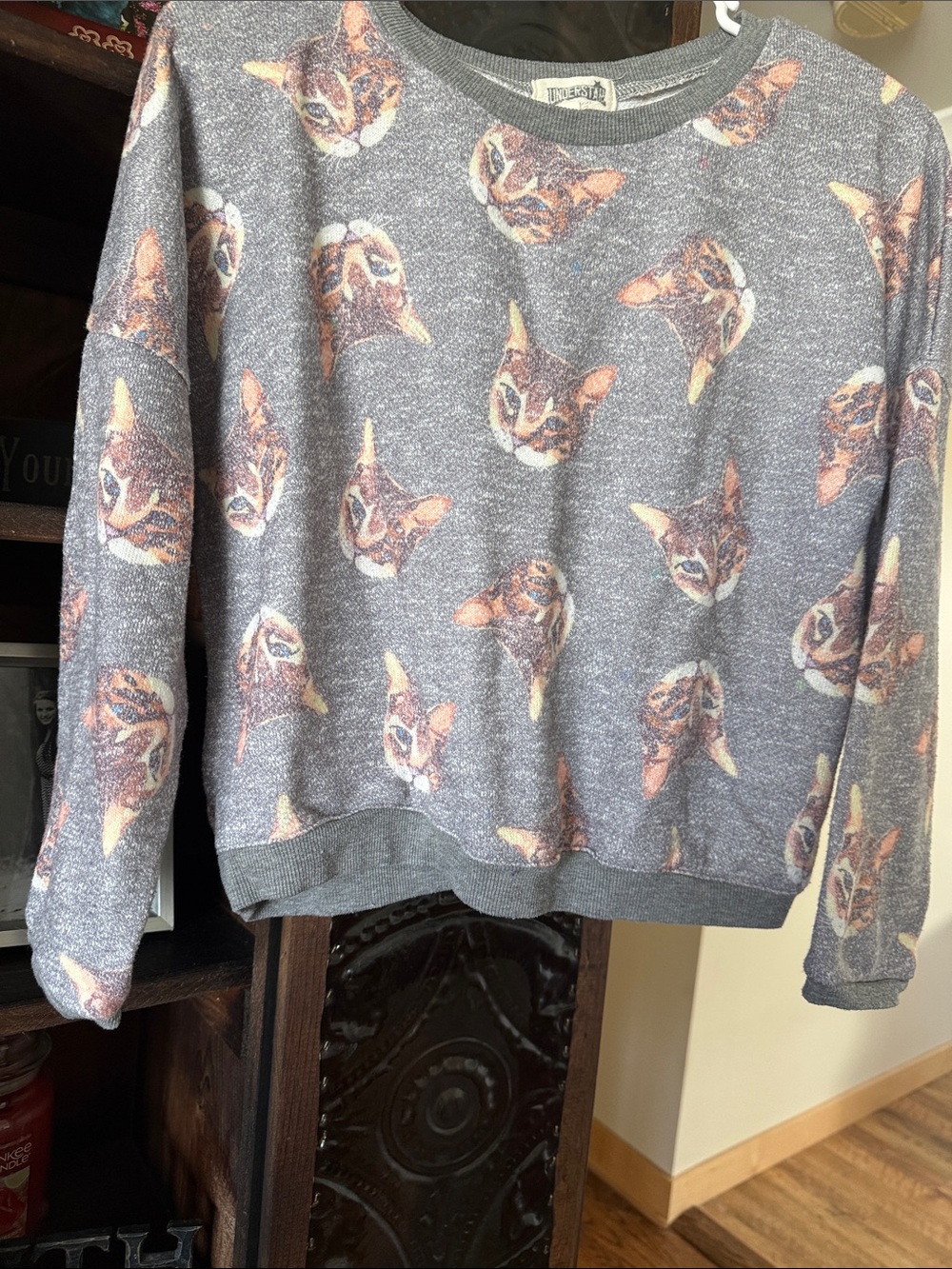 Kids Gray Cat-Print Crewneck Sweatshirt - Cozy Everyday Layer